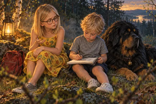 Ania, Percy i Dżogczen w lesie o zmierzchu, Percy z zeszytem